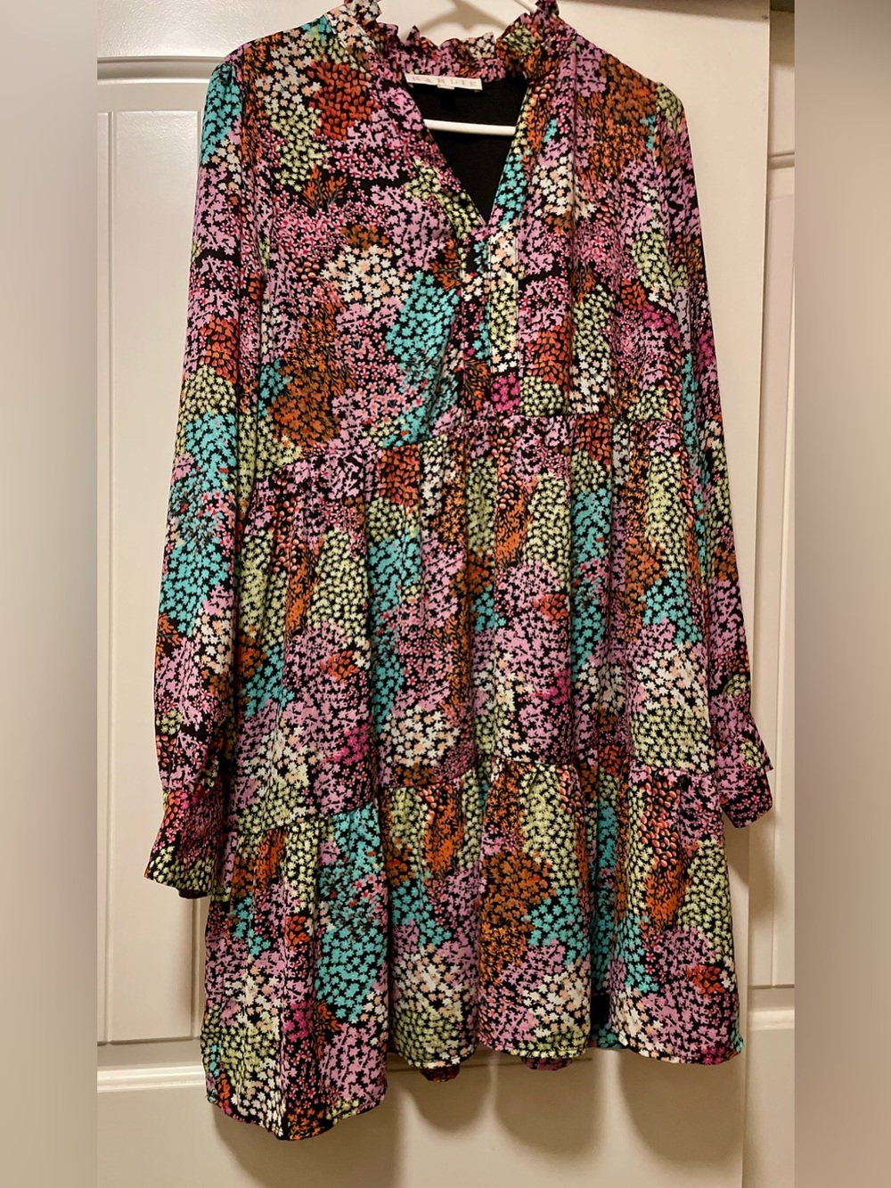 Karlie Black Mini Dress with Pink, Orange and White Floral Print